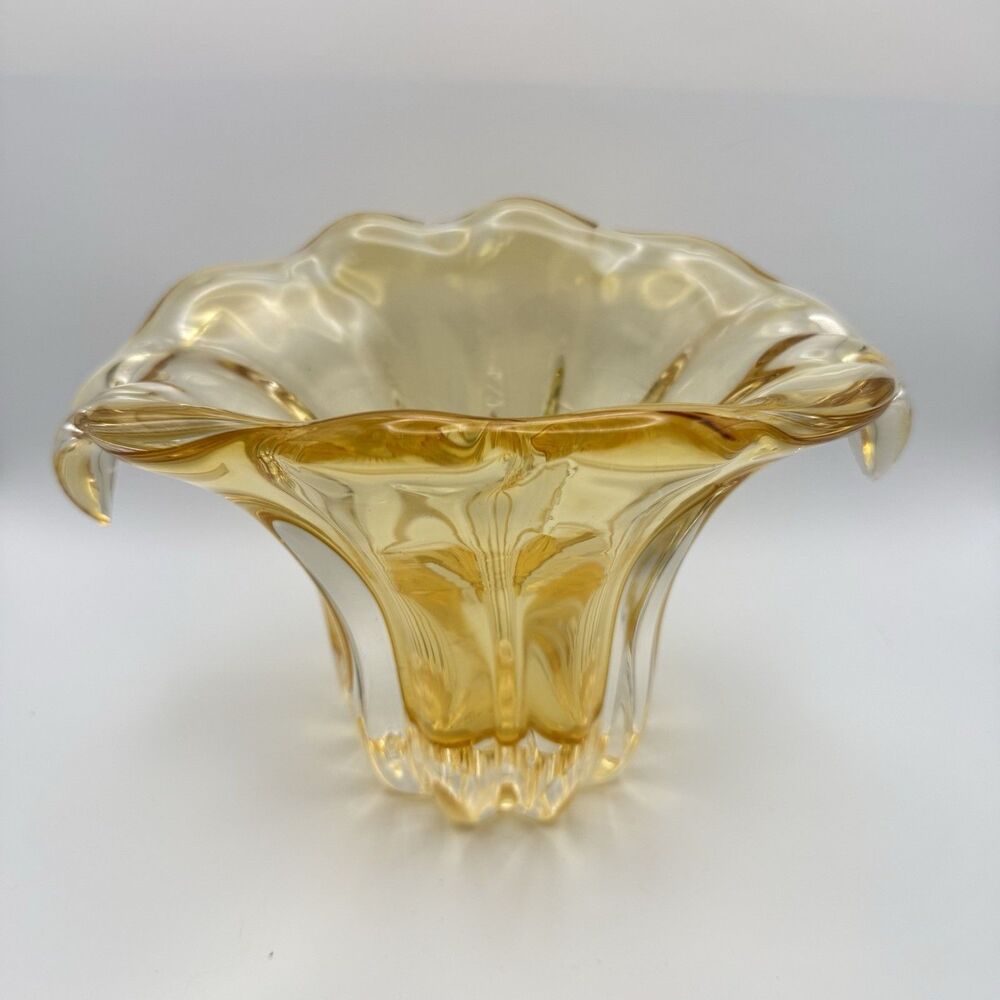 Vintage Teleflora Champagne Gold Art Glass Vase Waterfall Tulip Hand Blown
